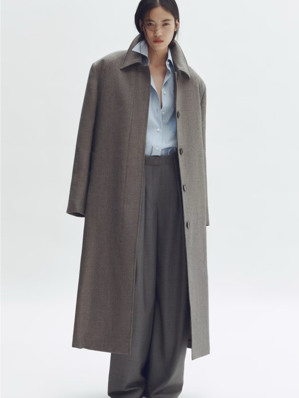 Stella McCartney x H&M Long Single-Breasted Trench Coat in Gray